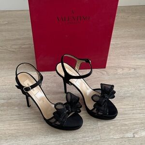 Black Valentino Mesh Bow Platform Heels w/ Ankle Straps - EU 38.5